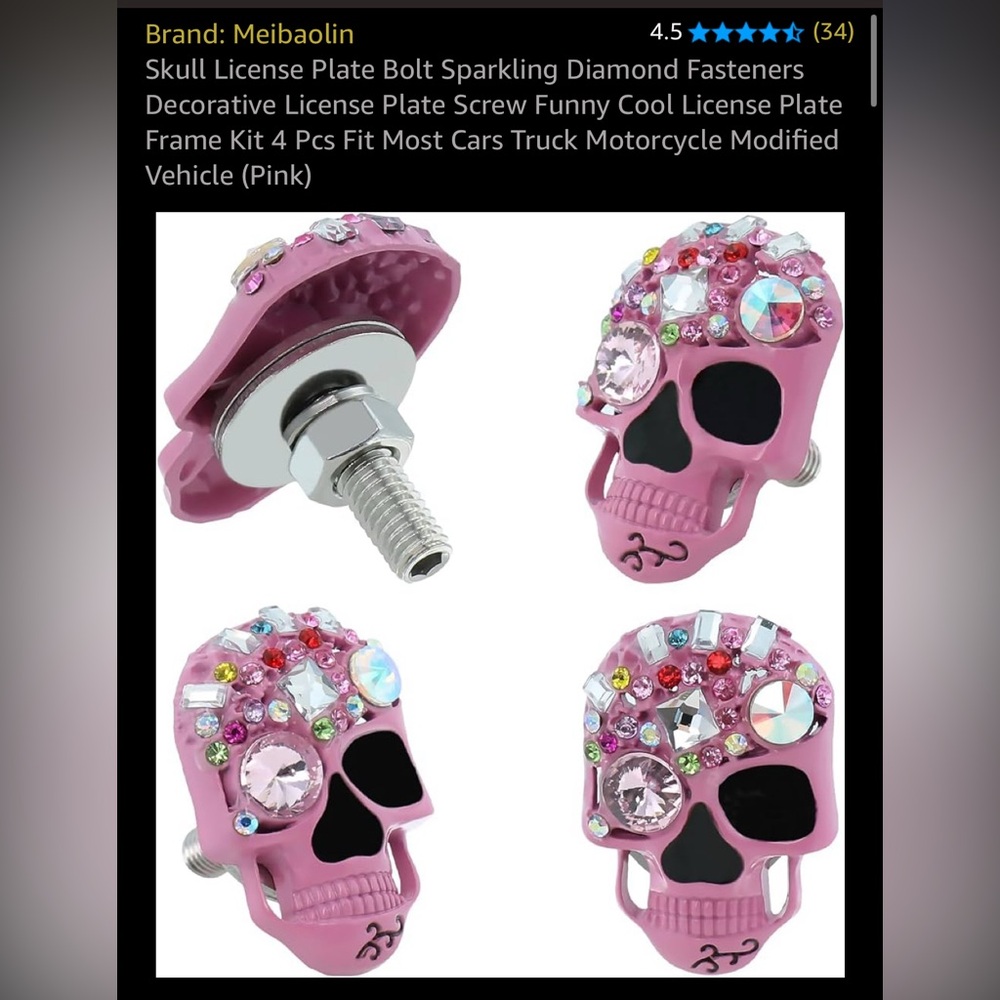 Pink Skull License Plate Frame Kit with Rhinestones